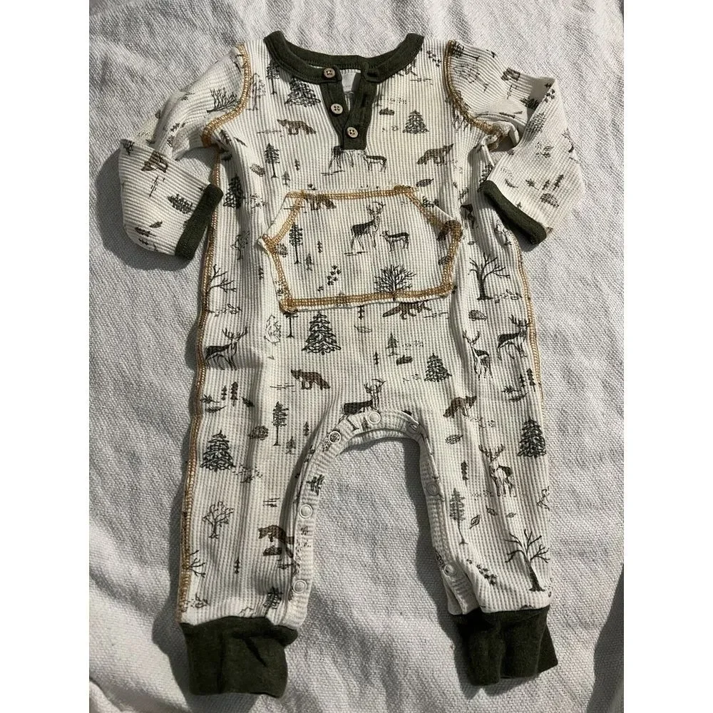 Mud‎ Pie Kids Wildlife, Deer, Bear Print Waffle Weave Knit 1 Pc Set 3-6m